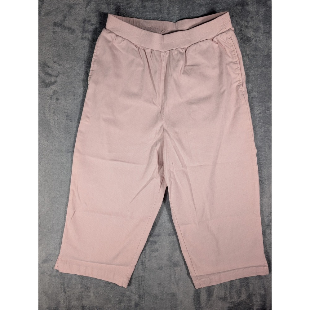 Bonworth Women's Medium Pink White Microstripe Capri Pants Elastic Waist Stretch